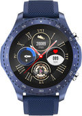 Smartwatch uomo blu - Touchscreen rotondo 1.28 pollici - Frequenza cardiaca pressione sanguigna e pedometro - Chiamate Bluetooth musica e tracker multisport