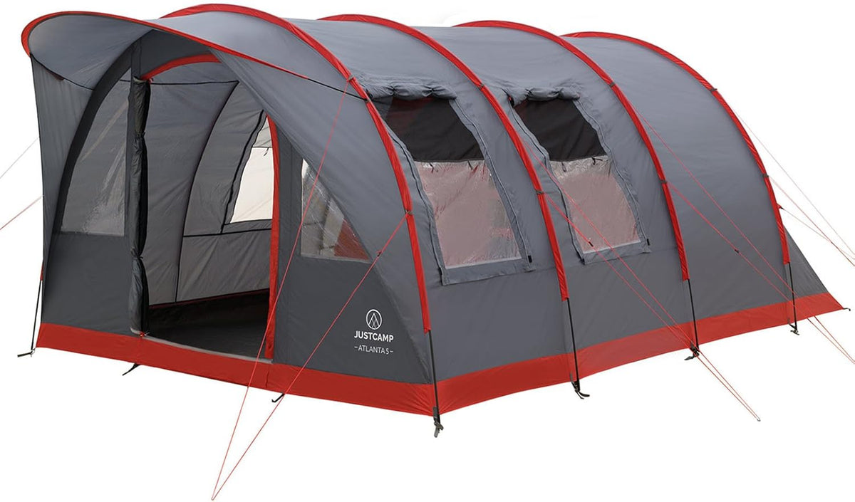 JUSTCAMP Atlanta tenda familiare per 5 persone - struttura tunnel 475 x 305 x 205 cm - fondo cucito e baldacchino - tenda 3 stagioni per campeggio