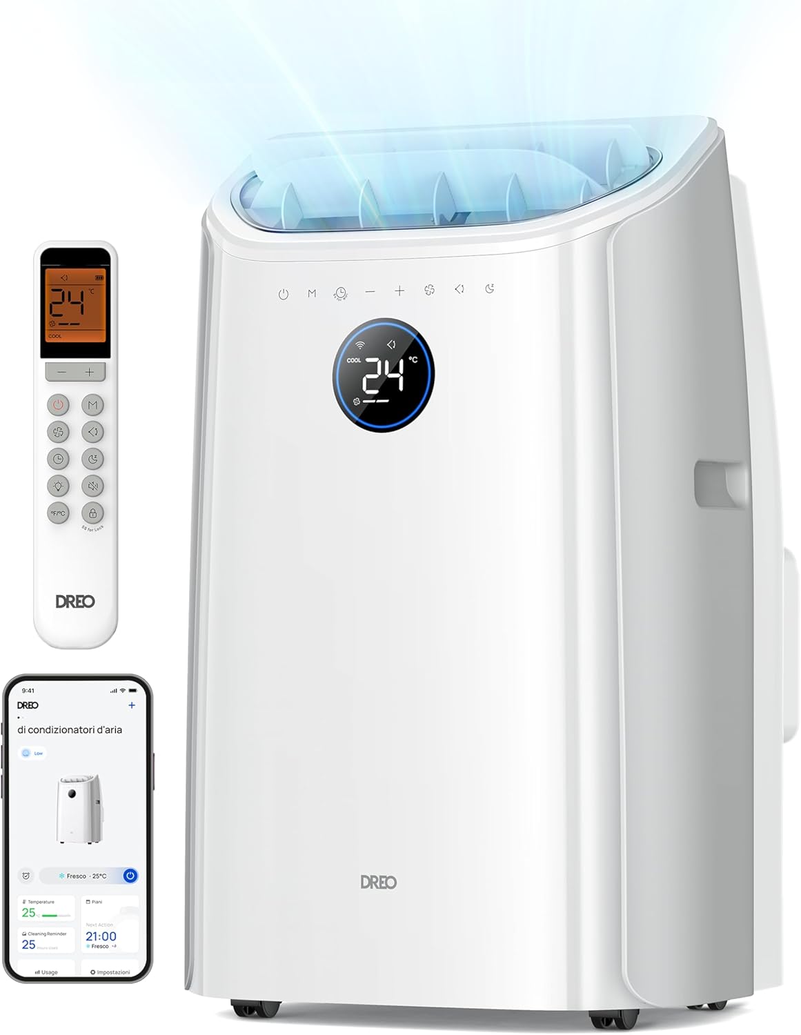 Dreo Climatizzatore portatile 10000 BTU - Ventola e deumidificatore senza drenaggio - Controllo tramite app e voce - Timer 24 ore con kit finestra