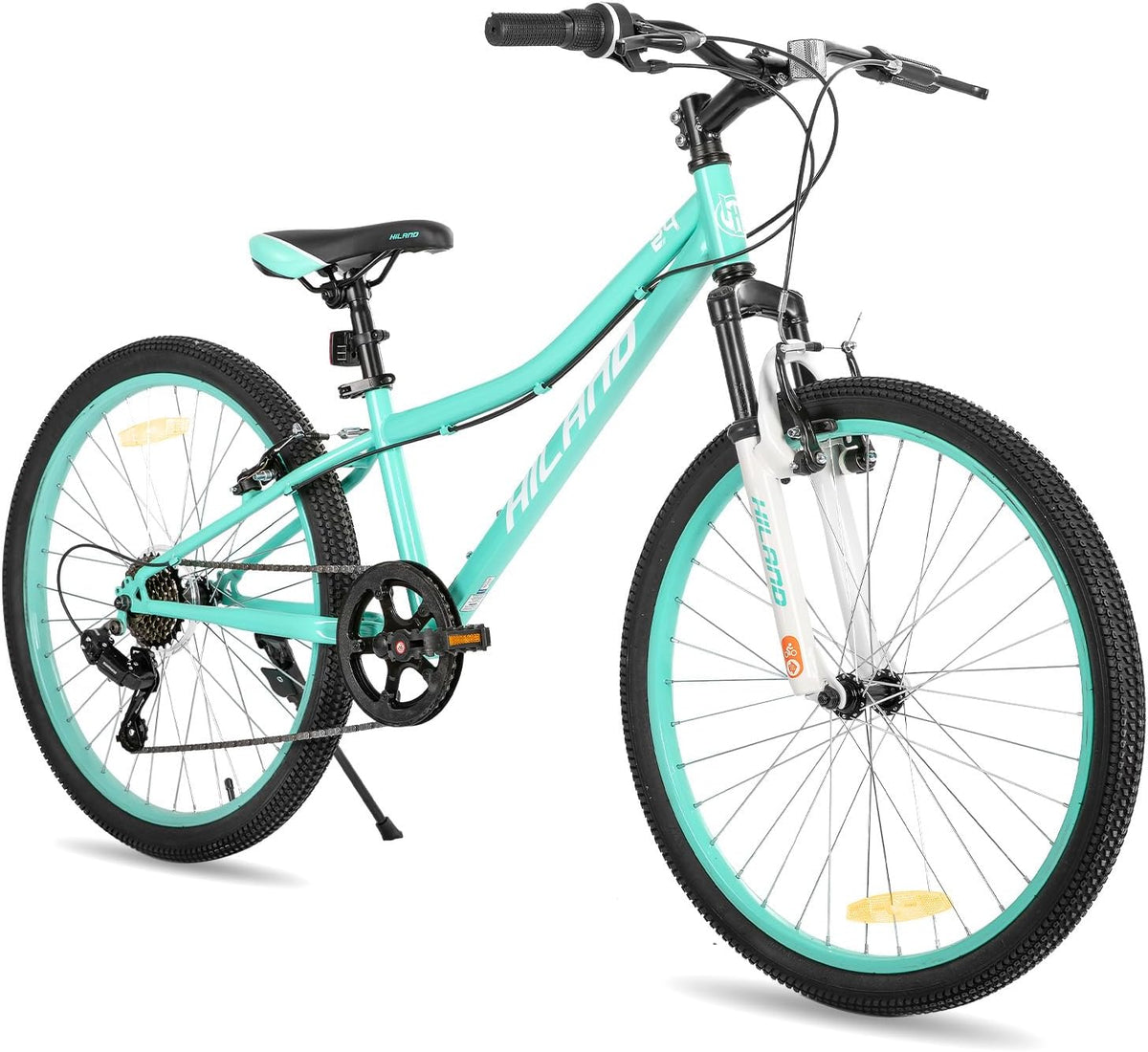 Mountain bike HILAND Climber 24 pollici verde menta - telaio in acciaio al carbonio - cambio 7 velocità e forcella ammortizzata - modello unisex per bambini e ragazzi
