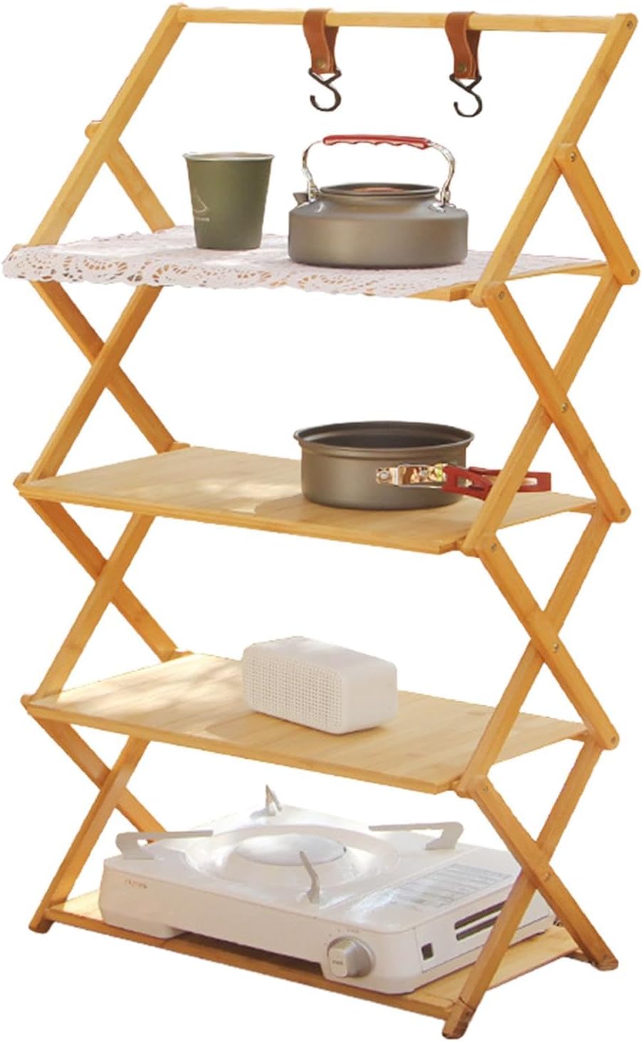 Armadietto da campeggio pieghevole multistrato - ripiano portaoggetti portatile multicolore - struttura resistente all'usura - per picnic e organizzazione outdoor