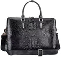 Valigetta Uomo Classica - Vera Pelle di Coccodrillo Nero e Marrone - Chiusura con Zip - Grande Borsa a Tracolla da Affari