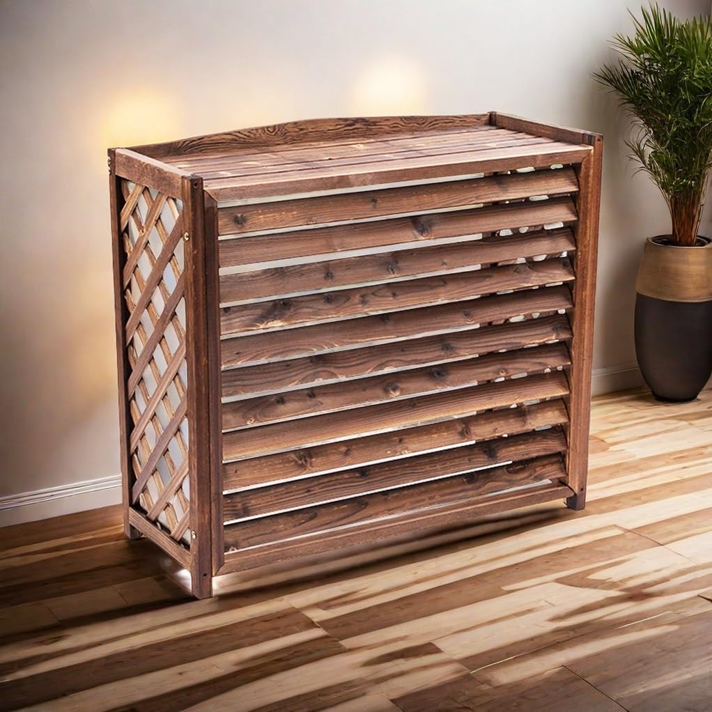 Copri condizionatore esterno XL - Protezione in legno massello - Design a persiana con griglia laterale - Struttura impermeabile per unità esterna
