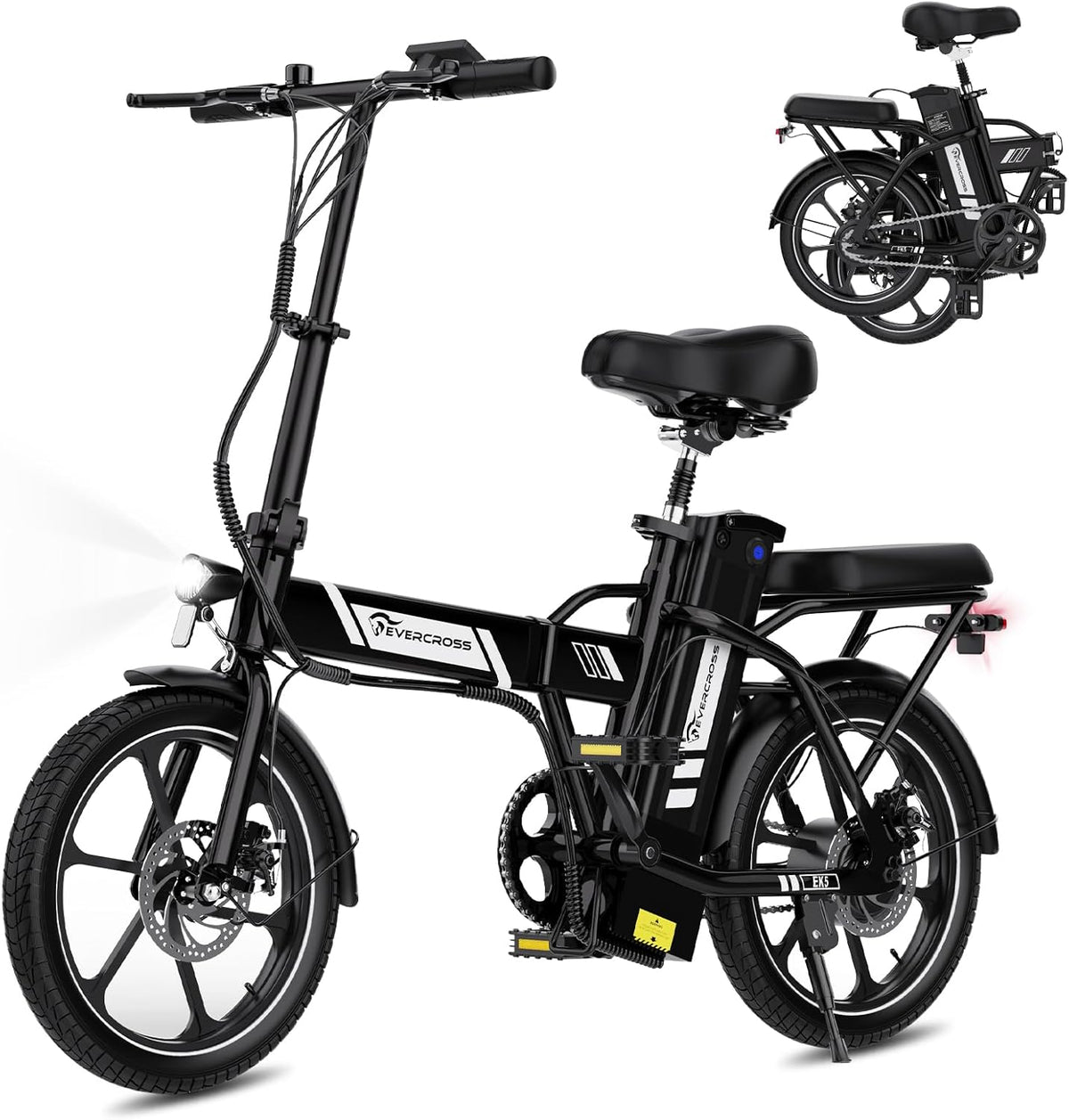 EVERCROSS bici elettrica per adulti - ruote Fat Tire 16 pollici e motore 250 W - batteria rimovibile - velocità fino a 25 km h e freni a doppio disco