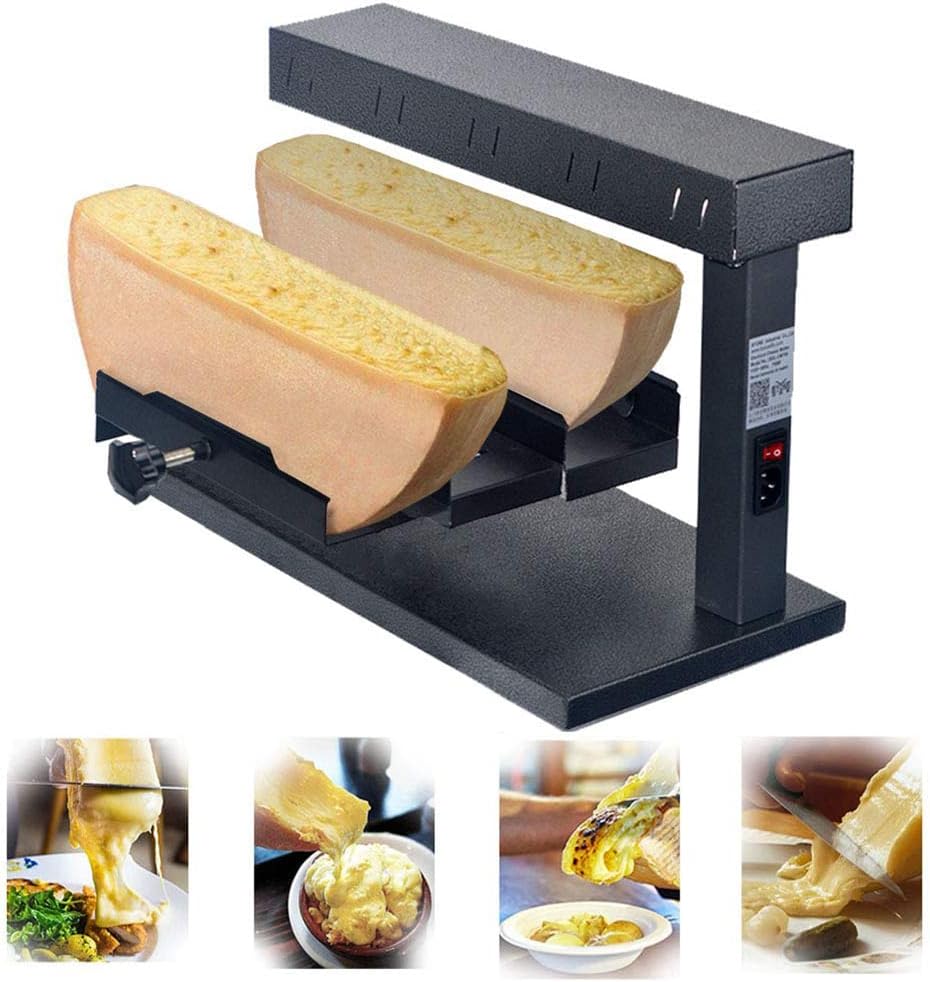 Scaldaformaggio Raclette Commerciale 750 W - Acciaio Inossidabile Nero 33 x 22 x 33 cm - Doppia Area di Riscaldamento - Fusore Tradizionale 110 V