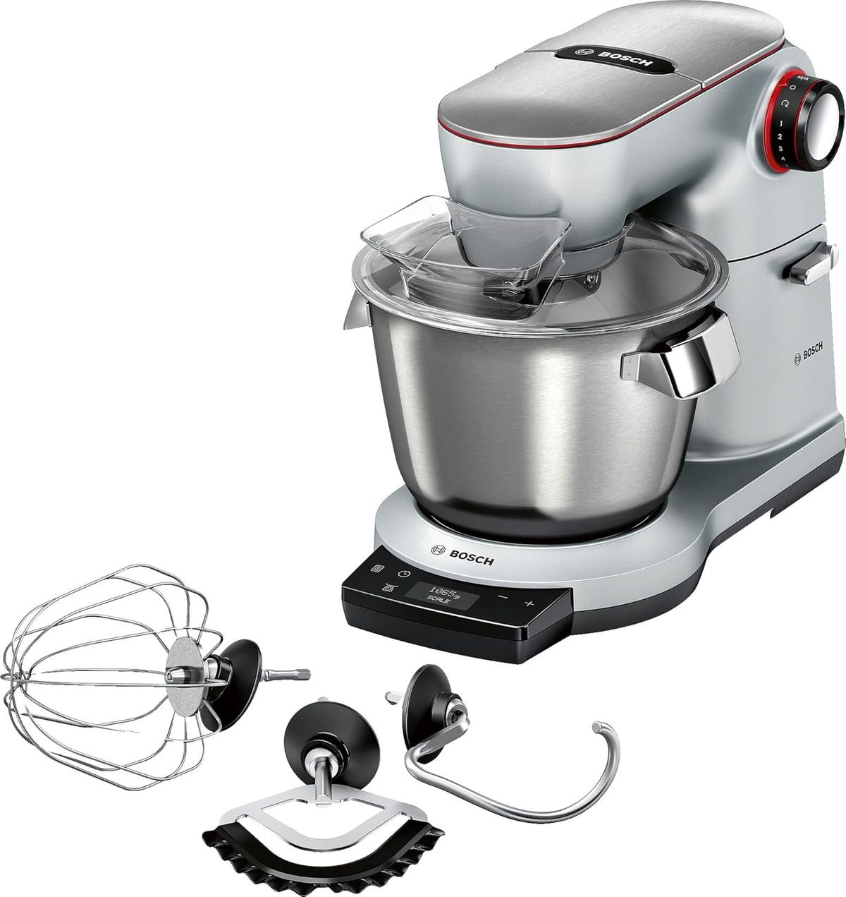 Bosch MUM9AX5S00 - Planetaria da Cucina 1500 W Argento - Ciotola da 5,5 Litri con Bilancia Integrata - 8 Velocità Fruste e Ganci per Impasto