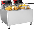 CROSSON Friggitrice elettrica commerciale doppio serbatoio - Potenza 4000 W - Vasche olio rimovibili con testa rotante - Timer fino a 30 minuti