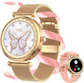 Smartwatch Donna 1.19 Pollici - Schermo Rotondo HD e Chiamate Bluetooth - Ciclo SpO2 Battito Sonno Contapassi - Bracciale Oro