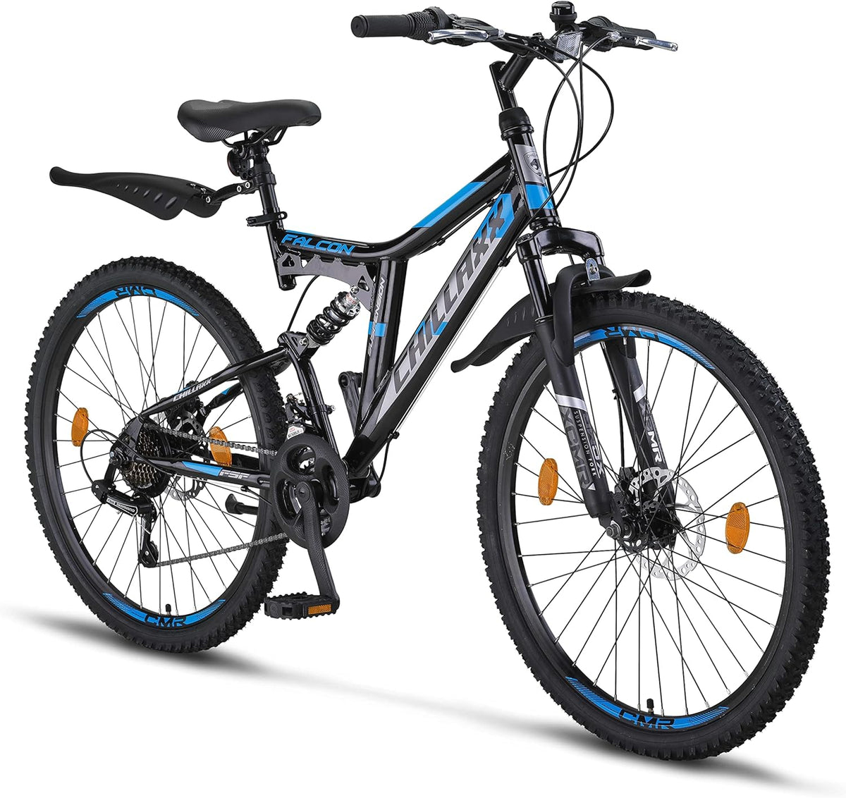 Chillaxx Bike Falcon Premium mountain bike - ruote 26 pollici e 21 velocità - telaio in lega di acciaio - doppia sospensione e freni a disco nero blu