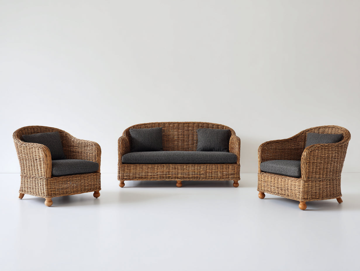 Divani da esterno-rattan-tessuto-150x78x86 cm-marrone naturale-antracite-classico rustico