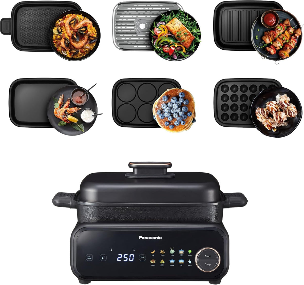 Panasonic NF-GM600 Multi Cooker - Apparecchio elettrico 6 in 1 da 1400 W - Temperatura da 40 a 250 C - 9 programmi automatici con accessori inclusi