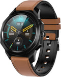 Smartwatch uomo donna nero marrone - Touchscreen rotondo 1.28 pollici - Fitness tracker con controllo musica e chiamate - Bluetooth IP68 compatibile telefoni Android iOS