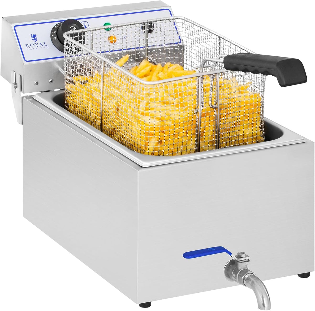 Royal Catering RCEF 15E - Friggitrice elettrica professionale 3000 W - Serbatoio olio 11 L - Termostato 60 a 200 C con rubinetto di scarico