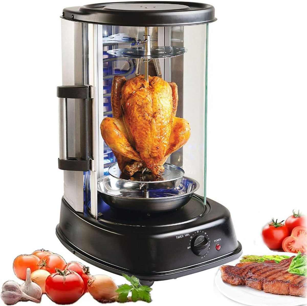 Spiedo elettrico per Döner Kebab - Grill verticale 1380 W - Capacità 21 litri con calore a 360 gradi - Timer temperatura regolabile e spegnimento automatico