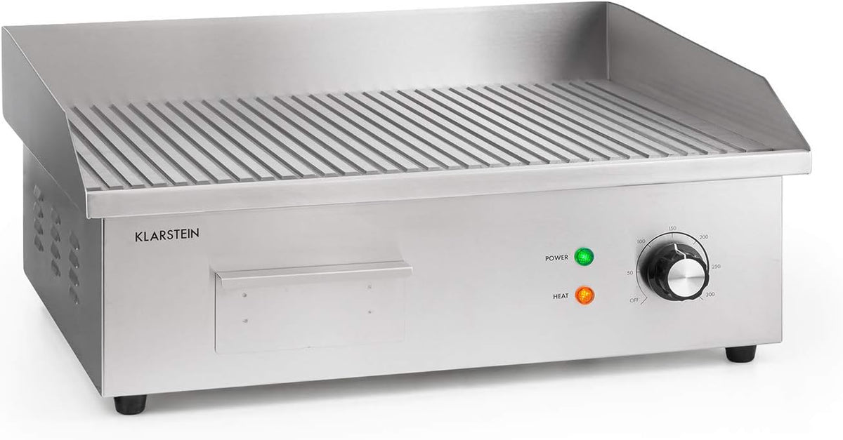 Klarstein Grillmeile 3000R Pro - Piastra elettrica professionale 3000 W - Superficie ondulata in ghisa 54,5 x 35 cm - Temperatura da 50 a 300 C