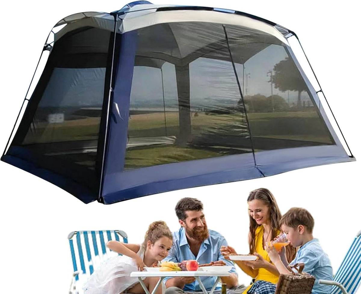 Riparo da campeggio blu con rete anti insetti - protezione solare resistente ai raggi UV - struttura portatile per esterni - per famiglia giardino escursioni e viaggio