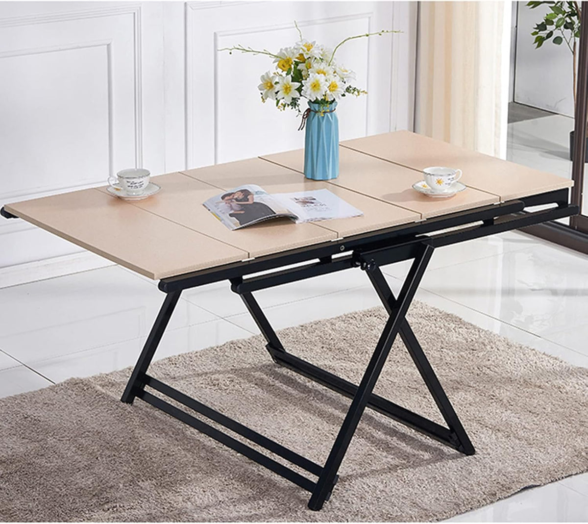 Scaffale multifunzionale con tavolo da pranzo allungabile - libreria telescopica trasformabile - struttura salvaspazio - per cucina pranzo e ripostiglio domestico