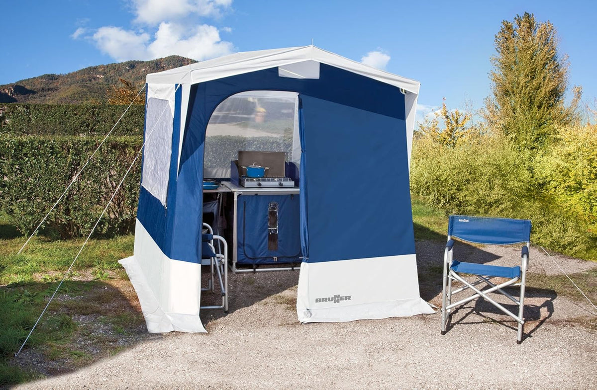 Cucinotto da campeggio Brunner Vida NG 150 x 200 cm blu - struttura in PVC per cucina outdoor - peso circa 13,5 kg - per campeggio escursioni e soggiorni all'aperto