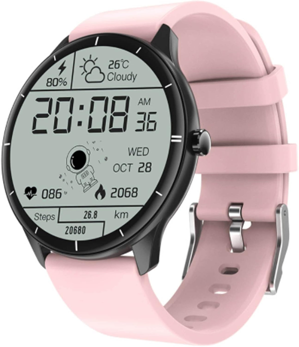 PURRL Smartwatch uomo donna rosa - Fitness tracker con contapassi calorie e torcia - Display rotondo 1.28 pollici - 24 modalità sportive Bluetooth e protezione IP68