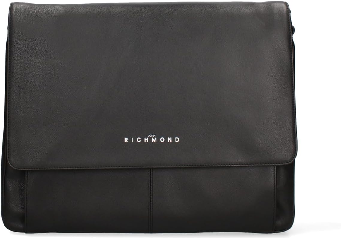 John Richmond Borsa a tracolla uomo - Vera pelle Made in Italy - Dimensioni 32 x 38 x 10 cm - Chiusura magnetica e fodera in policotone