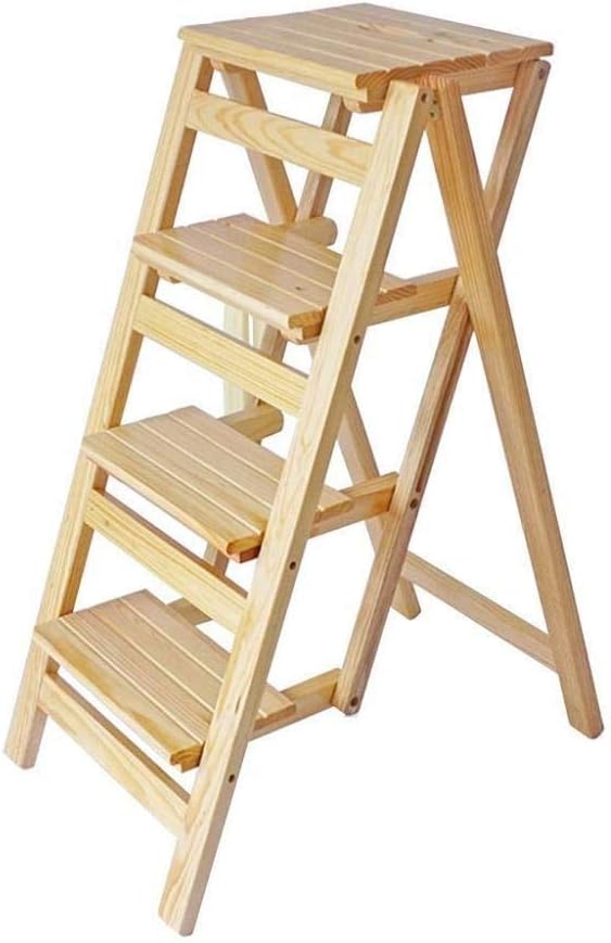 Sgabello pieghevole a 4 livelli marrone legno - struttura multifunzionale con portafiori e scarpiera - design salvaspazio - per cucina ufficio e casa