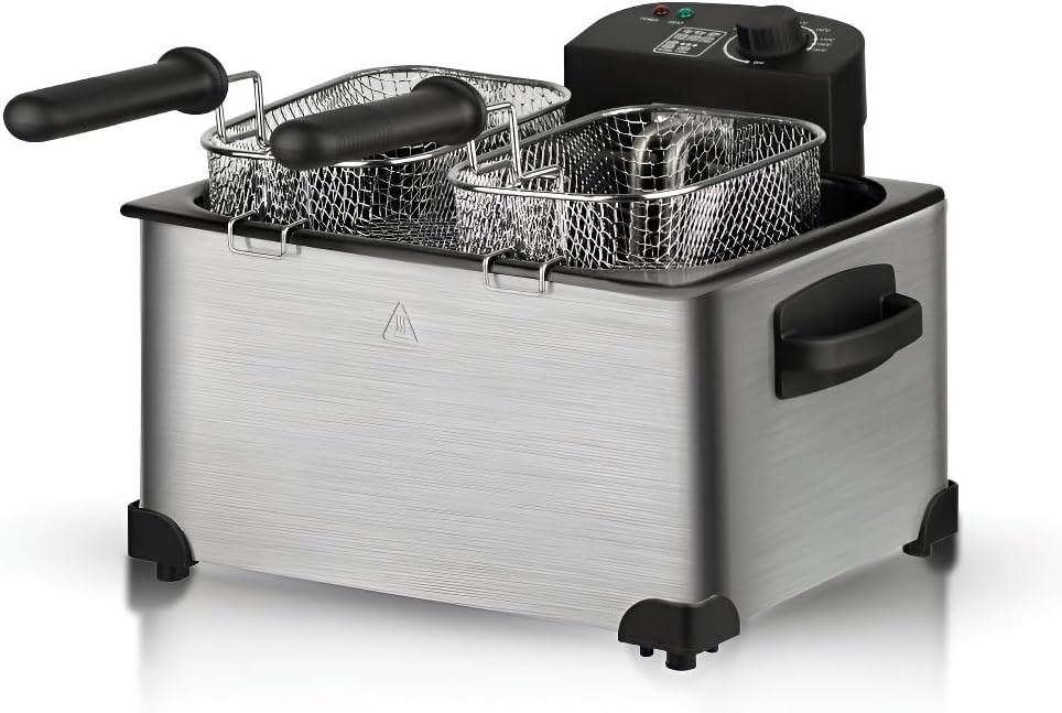 bajrl Friggitrice Elettrica a Doppio Cestello - Modello per Uso Domestico e Commerciale - Controllo Regolabile della Temperatura - Per Patatine Kebab e Pollo