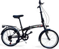 Bicicletta pieghevole 20 pollici nera - city bike unisex a 6 velocità - freni V Brake - con luci parafanghi portapacchi e cavalletto