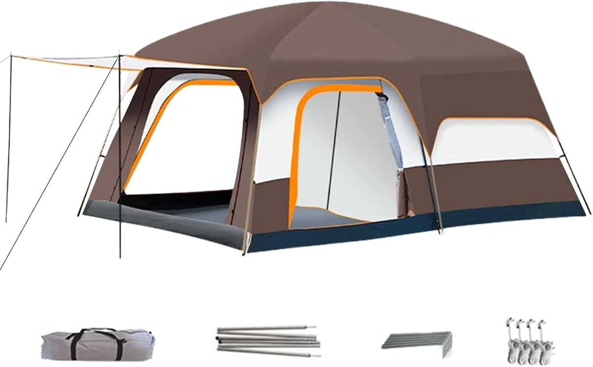 Tenda familiare da campeggio multicolore in tessuto Oxford - design spazioso multiambiente resistente alle intemperie - rifugio portatile - per picnic trekking ed escursioni