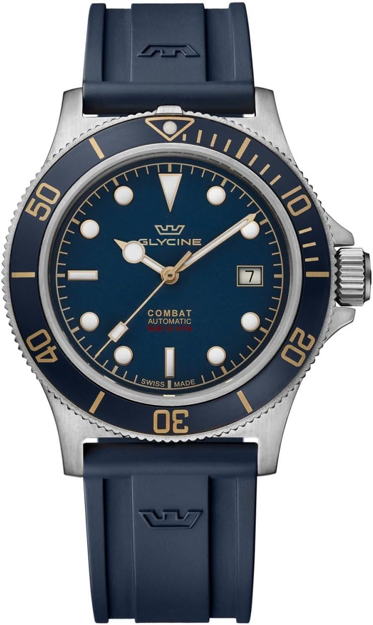 Glycine Combat Sub GL0327 - Orologio Uomo Automatico - Cassa 42 mm Acciaio Inossidabile - Quadrante Blu Cinturino Blu