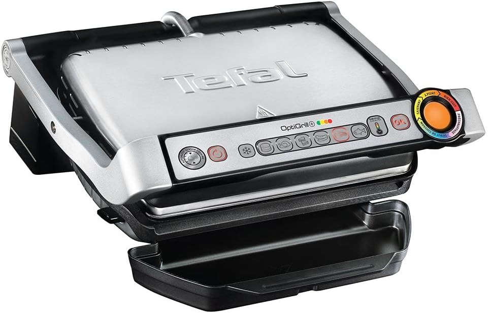 Tefal OptiGrill GC712D34 - Griglia Elettrica 2000 W in Acciaio Inox - Finitura Verde e Arancione - Grill da Cucina 23 x 38 x 35 cm