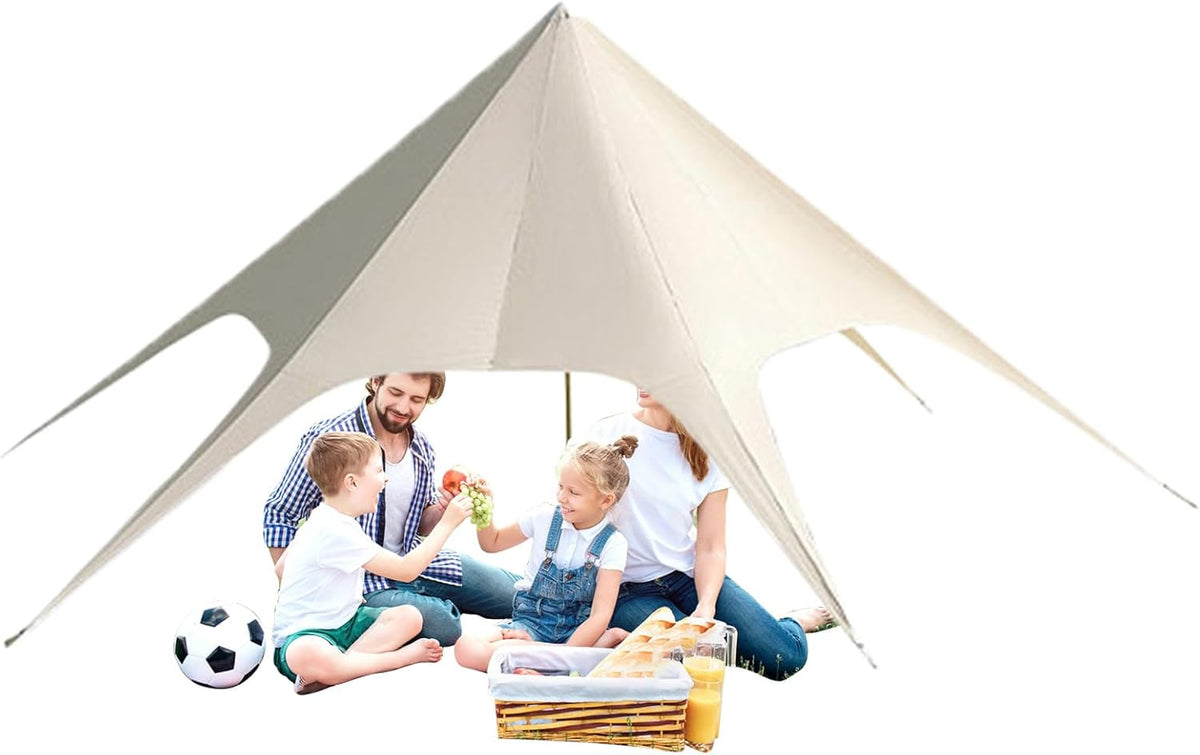Tenda parasole da viaggio beige e gialla - tessuto Oxford 850D con protezione UV - struttura antistrappo portatile - per backpacking picnic viaggio e attività all'aperto