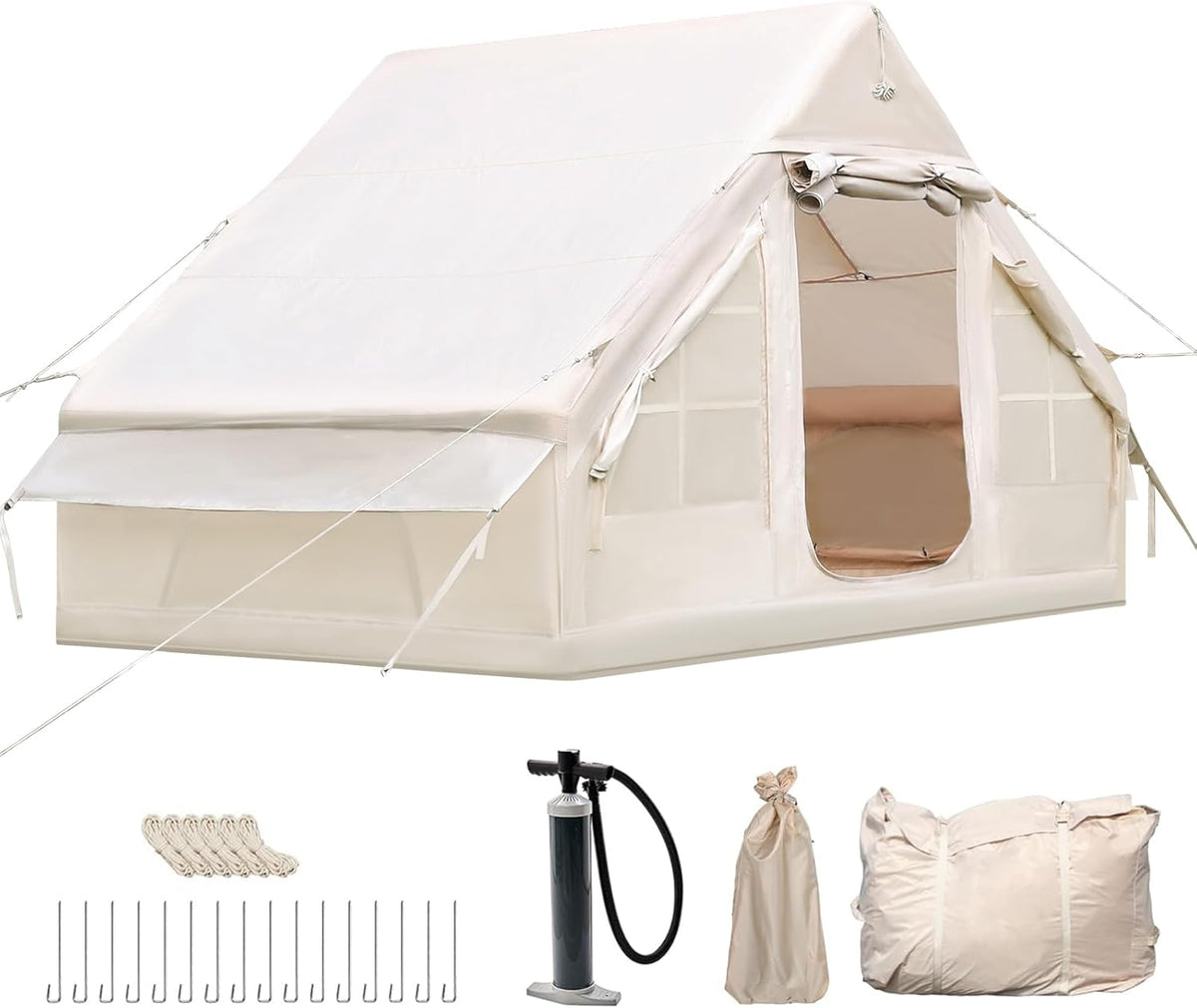 Tenda gonfiabile da campeggio in tessuto Oxford per 4 persone - apertura camino e lucernario - impermeabile per 4 stagioni con pompa ad aria - montaggio rapido per escursioni