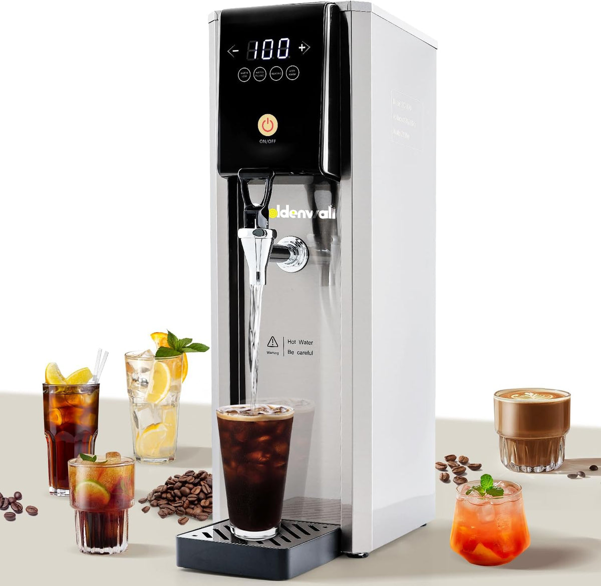 CGOLDENWALL Distributore Acqua Calda Commerciale - Serbatoio da 7,8 Litri in Acciaio Inox - Produzione fino a 20 Litri Ora - Temperatura Regolabile per Bevande Calde