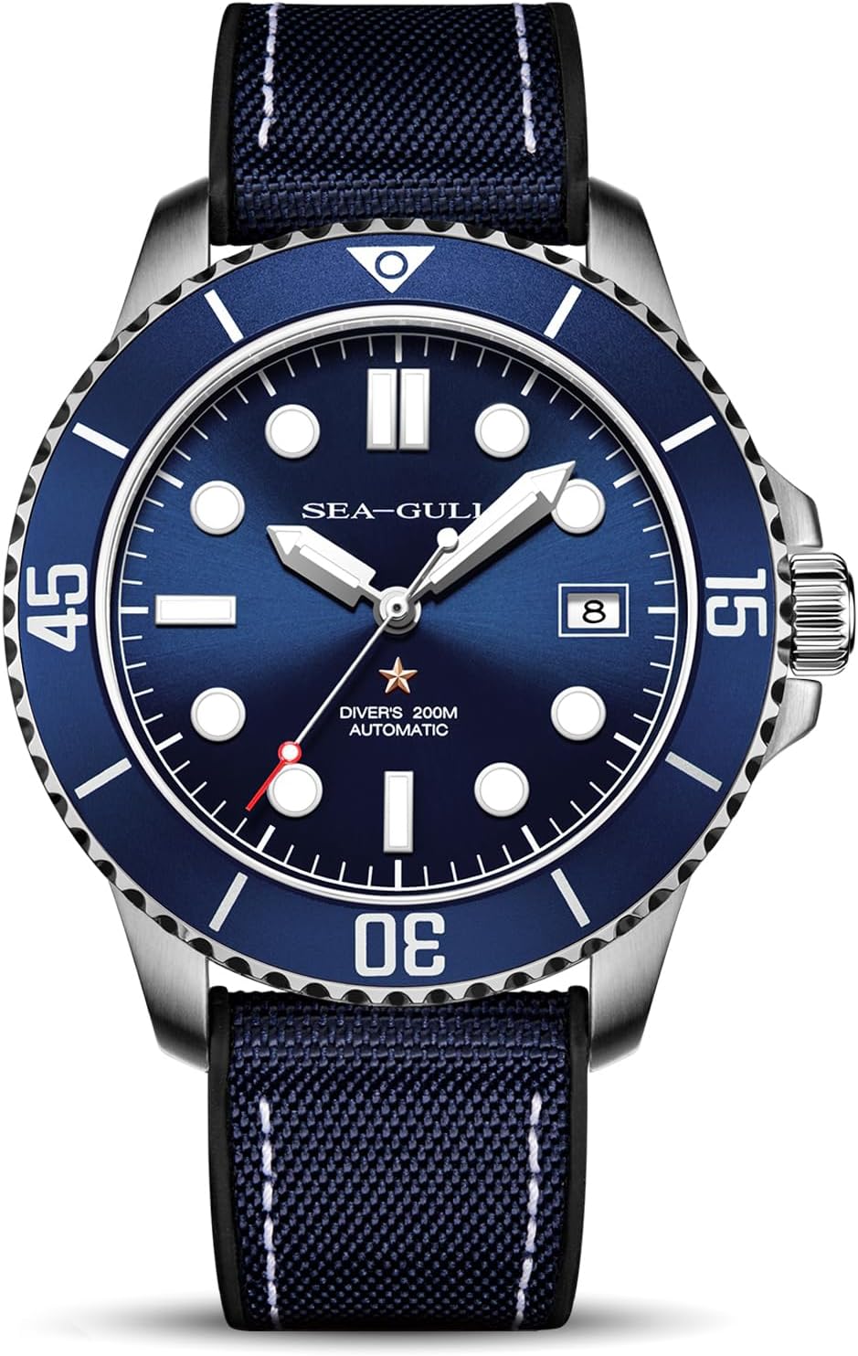 SEA GULL Ocean 6204 814.37.6204 - Orologio automatico uomo 200 m - Cassa 40 mm e quadrante blu - Cinturino blu in silicone con calendario