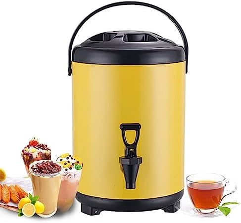 Distributore acqua calda e fredda - Struttura in acciaio inox con rubinetto - Grande capacità per ufficio e catering - Design giallo per servizio bevande