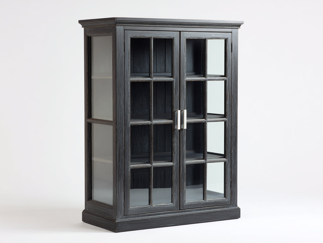 Vetrina-Legno-Vetro-118x42x176 cm-Grigio scuro-Classico