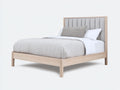 Letto matrimoniale-Legno-Tessuto-212x186x124 cm-Rovere chiaro-Grigio chiaro-Contemporaneo