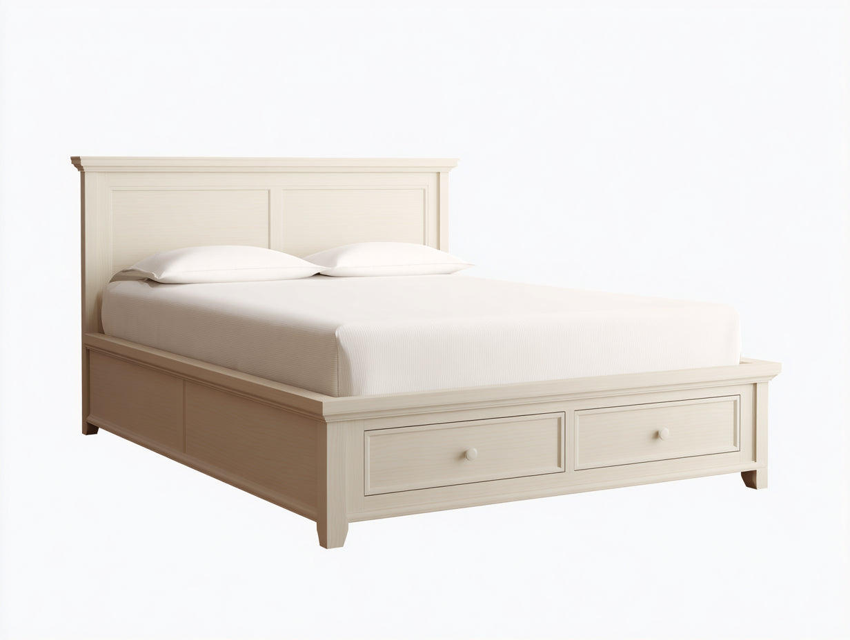 Letto matrimoniale-Legno-223x192x128 cm-Bianco crema-Classico americano