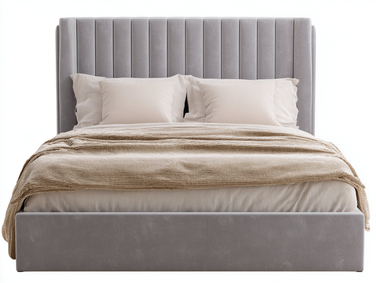 Letto matrimoniale-Tessuto-224x200x142 cm-Grigio perla-Contemporaneo di lusso