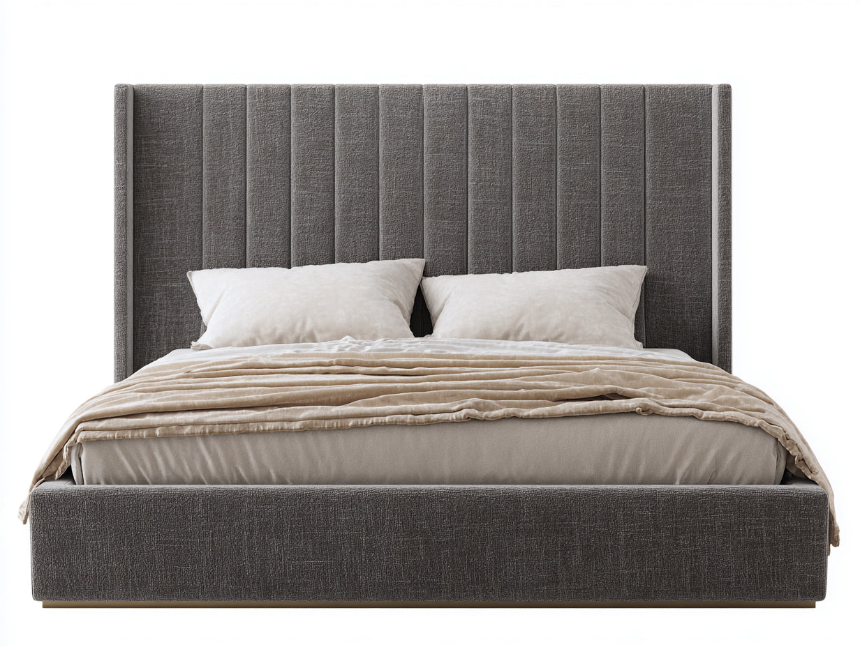 Letto matrimoniale-Tessuto-223x199x140 cm-Grigio antracite-Moderno elegante