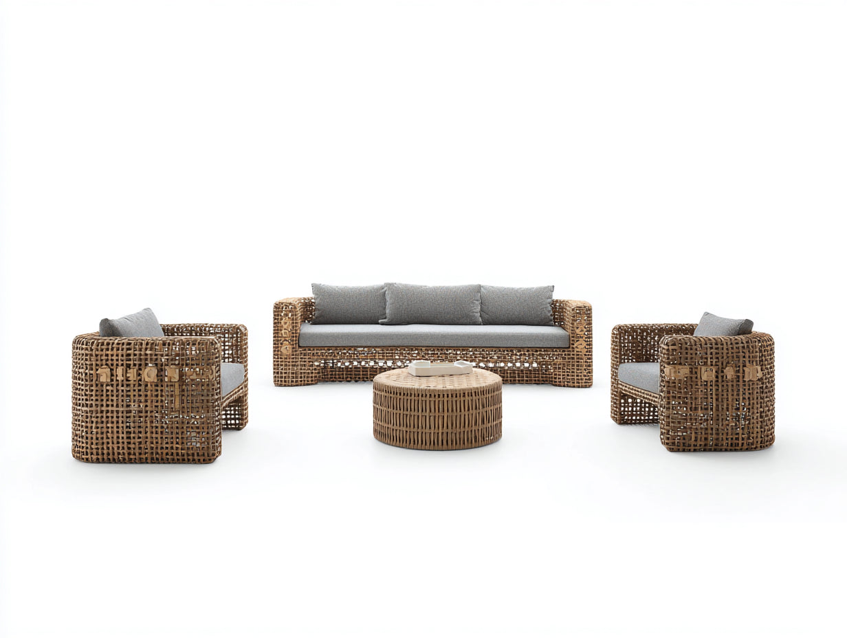 Divani da esterno-rattan-tessuto-168x76x72 cm-marrone naturale-grigio-bohémien moderno