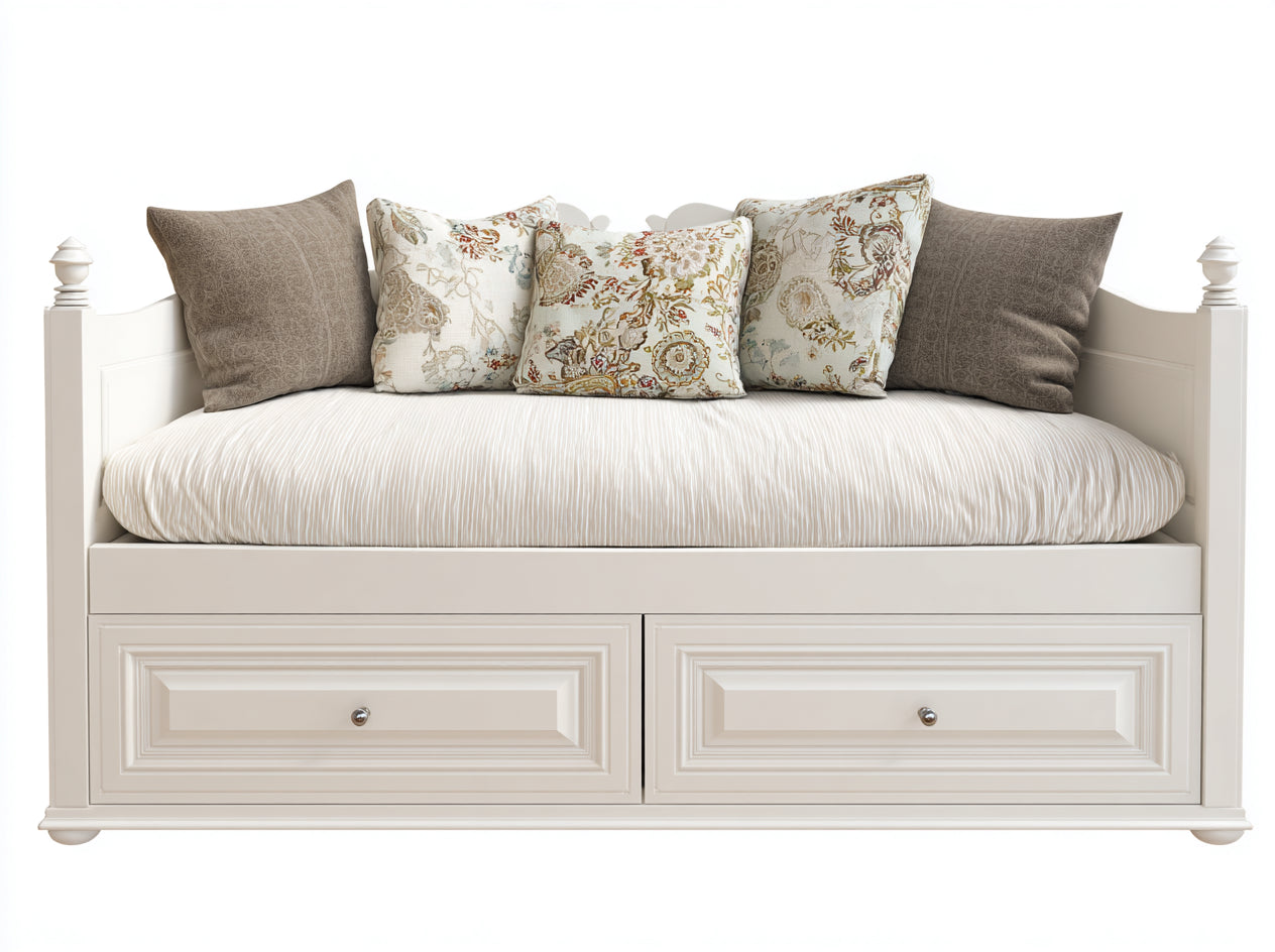 Divano letto-Legno-MDF-214x97x91 cm-Bianco-Retrò elegante