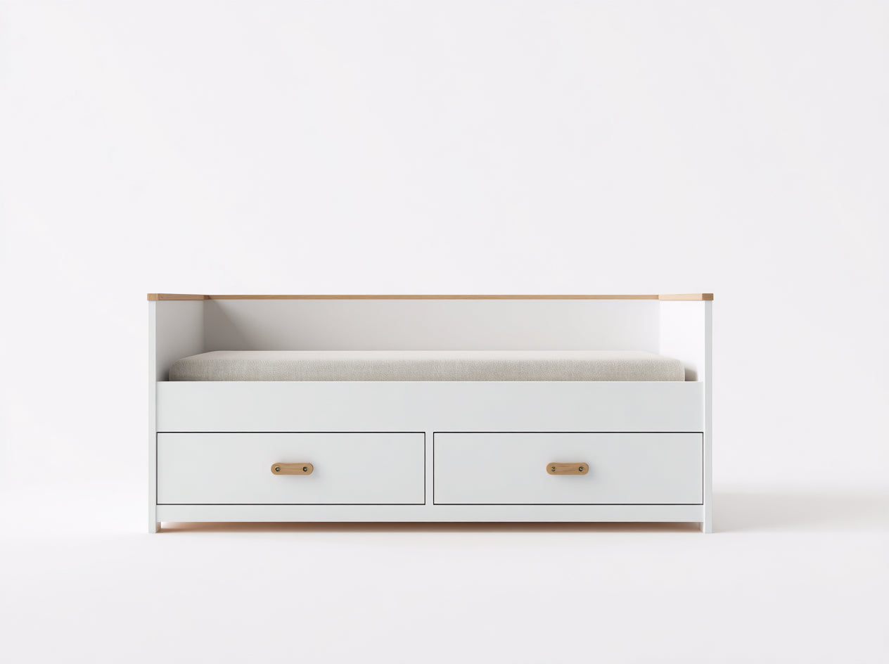Divano letto-Legno-MDF-198x88x82 cm-Bianco-Naturale-Scandinavo minimalista